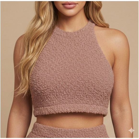 SKIMS Tops - New SKIMS Women's Cozy Knit Halter Bra Top Rose Clay S M Small Medium